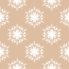 White floral seamless pattern on beige background