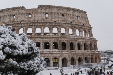 Snow in Rome 26 February 2018 - Coliseum , Italy 