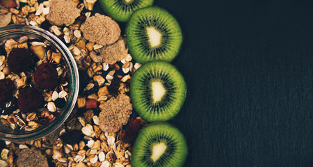 Healthy breakfast fresh granola muesli.
