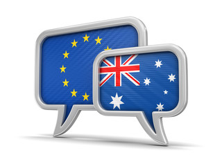 Speech bubbles with flags. Image with clipping path