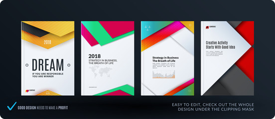 Material design of brochure set, abstract annual report, horizontal cover layout, flyer