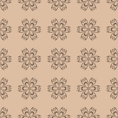 Brown floral seamless pattern on beige background