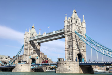 Fototapeta na wymiar Tower Bridge with red double decker bus in London