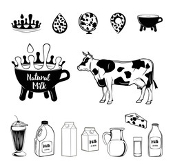 Fototapeta premium Cow and milk related vector icon set. Well-crafted sign in thin line style with editable stroke. Vector symbols isolated on a white