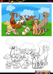 funny dogs characters group coloring book