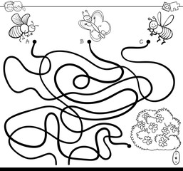 path maze with insects and flowers color book