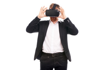 Portrait of businessman wearing virtual reality glasses