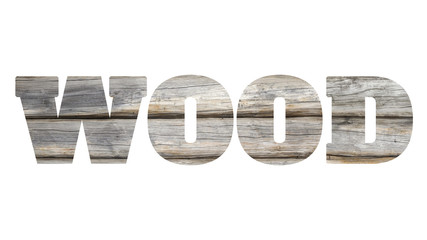 Word WOOD made of photo wooden texture, isolated on white background