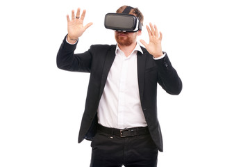 Portrait of businessman wearing virtual reality glasses