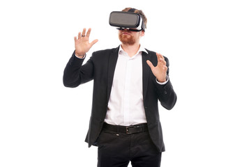 Portrait of businessman wearing virtual reality glasses