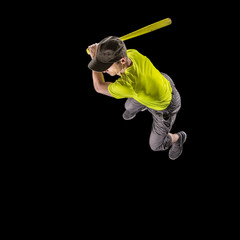 Fototapeta na wymiar Mann spielt Baseball, Ansicht von oben