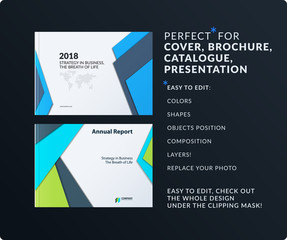 Material design of brochure set, abstract annual report, horizontal cover