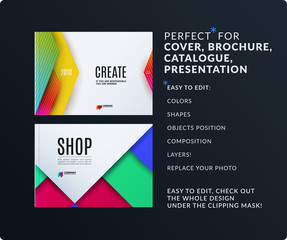 Material design of brochure set, abstract annual report, horizontal cover