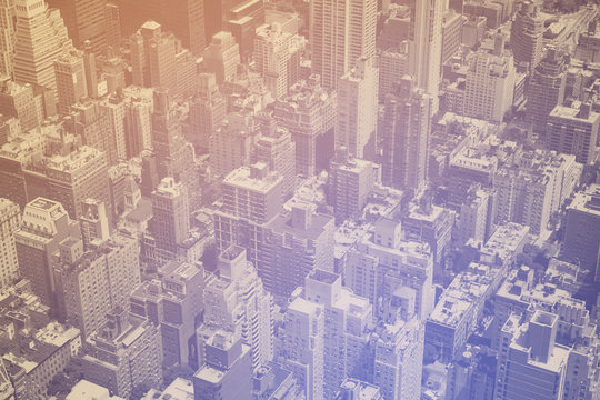 Overhead view of crowded buildings in Manhattan New York City