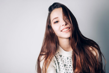 Fototapeta premium Smiling happy woman. Positive human emotions, happiness