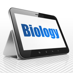 Learning concept: Tablet Computer with blue text Biology on display, 3D rendering