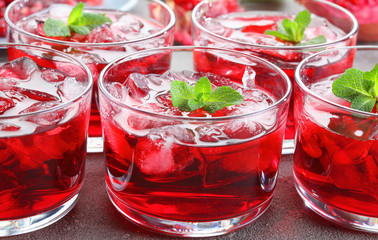 close-up of freshly made berry juice