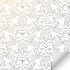 linear vector pattern repeating abstract linear flower or flora circling on hexagon shape decorated with paper flip. graphics clean for printing fabric background etc. pattern is on swatches panel.