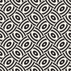 Vector geometric seamless pattern with curved shapes grid. Abstract monochrome rounded lattice texture. Modern textile background design