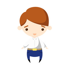 Vector illustration of a boy character in white shirt with blue trousers.