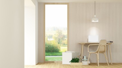 The interior hotel bedroom space 3d rendering and nature view