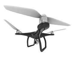 Remote control air drone. Dron flying with action video camera. 3d render Isolated on white background.