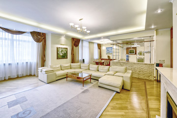 Russia Moscow - Modern interior design living room, urban real estate.
