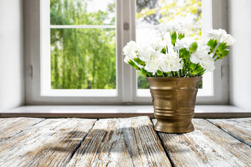 desk of free space and flowers 