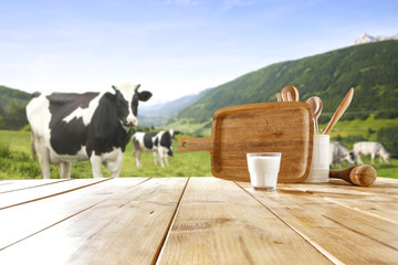 fresh milk and desk of free space 