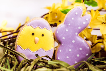 Beautiful glazed easter rabbit and egg