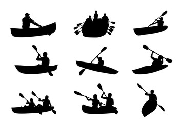 Kayaking and Rafting Silhouettes - obrazy, fototapety, plakaty