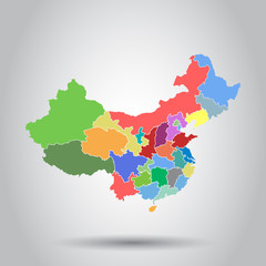 China map with province region. Flat vector illustration on isolated background