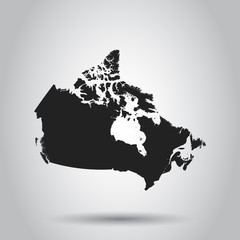 Canada map icon. Flat vector illustration. Canada sign symbol with shadow on white background.