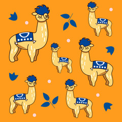 Seamless pattern with lama