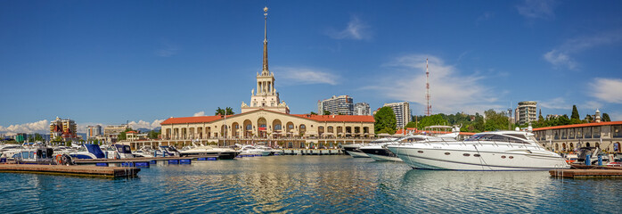 SOCHI, RUSSIA - MAY 21, 2016: Water area of the seaport.