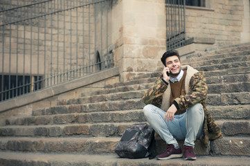 Fototapeta na wymiar young man at barcelona streets