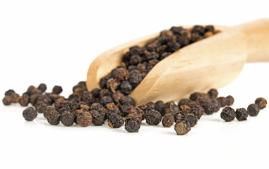 close-up black pepper isolated on white background