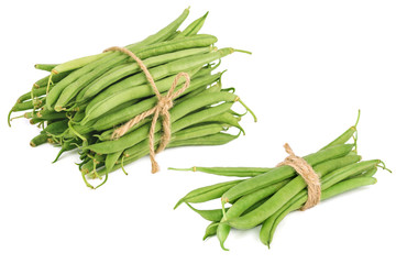 Bundle of fresh green beans isolated on white