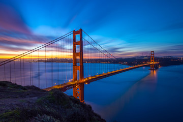Fototapeta na wymiar Beautiful Californica San Francisco Golden Gate Bridge Sunrise Long Exposure