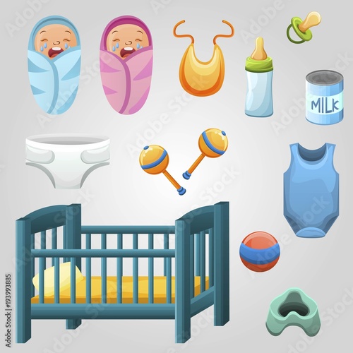 Set Of Kid Stuff Food And Toys Newborns Baby Food Bottle And Dry
