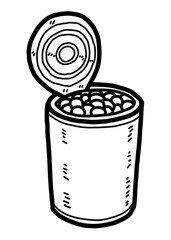beans in tin can / cartoon vector and illustration, black and white, hand drawn, sketch style, isolated on white background.