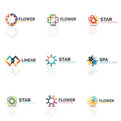 Set of abstract flower or star minimalistic linear icons, thin line geometric flat symbols for business icon design, abstract buttons or emblems