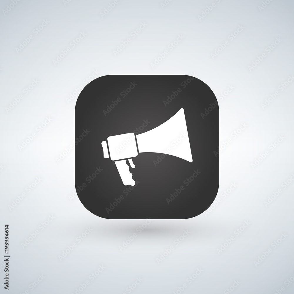 Poster loudspeaker icon vector black app button with shadow.