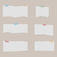 Blank ripped note paper with sticky tape. Vector.