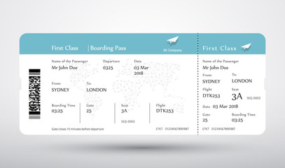 Boarding pass ticket vector. First class boarding pass design background. Vector illustration of airline boarding pass. Boarding pass ticket.