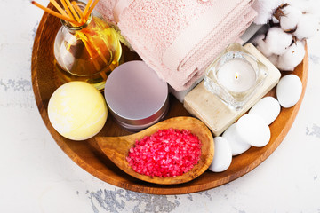 SPA setting on wooden tray