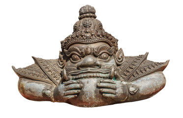  Rahu Statue is eating the moon, isolate on white background
