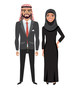Arabic businessman and woman in costume