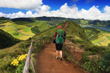 Fototapeta premium Trekking at Sete Cidades, Sao Miguel Island, Azores, Europe