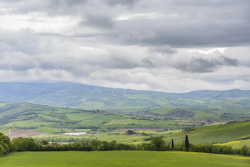 Fototapeta na wymiar View of a valley with patchwork fields